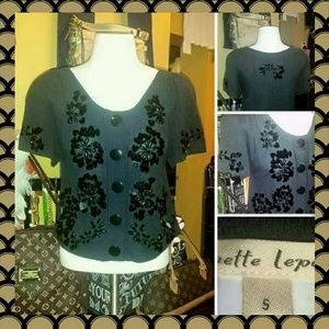 🔮 NANETTE LEPORE GLAM KITTY BLK SEQUIN CARDY TOP